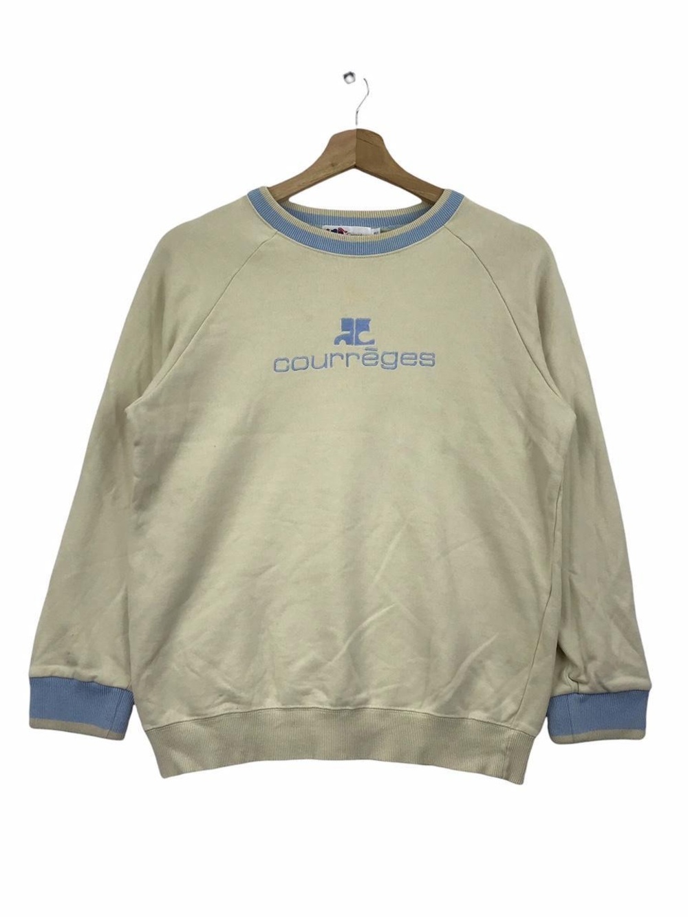 Courrèges Cream and Light Blue Logo Sweatshirt